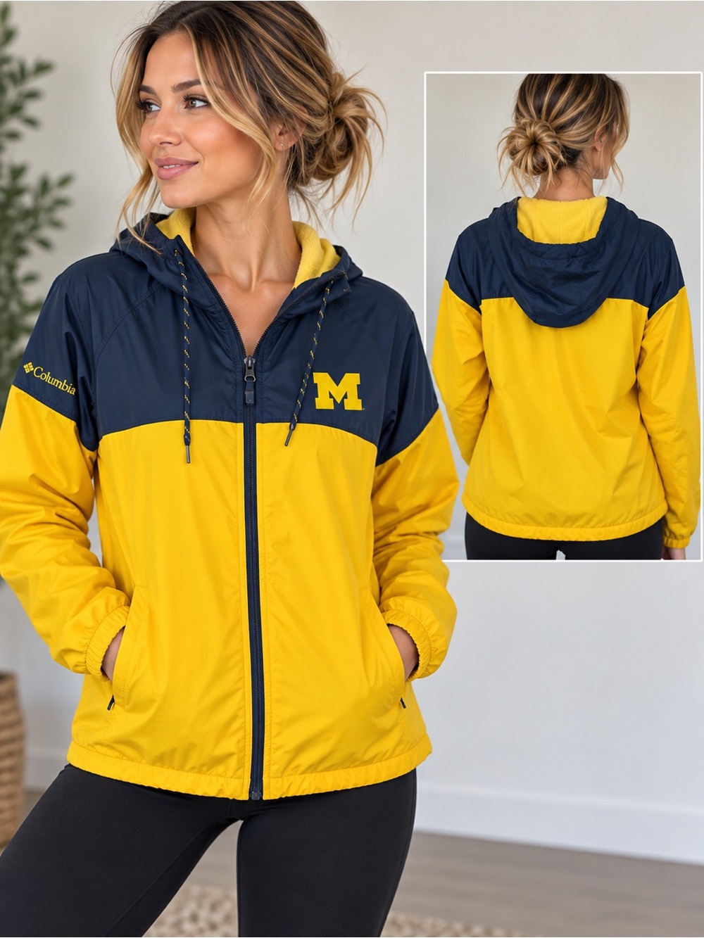 Columbia Michigan Wolverines Maize Navy Fleece Lined Hooded Jacket L 💙💛
